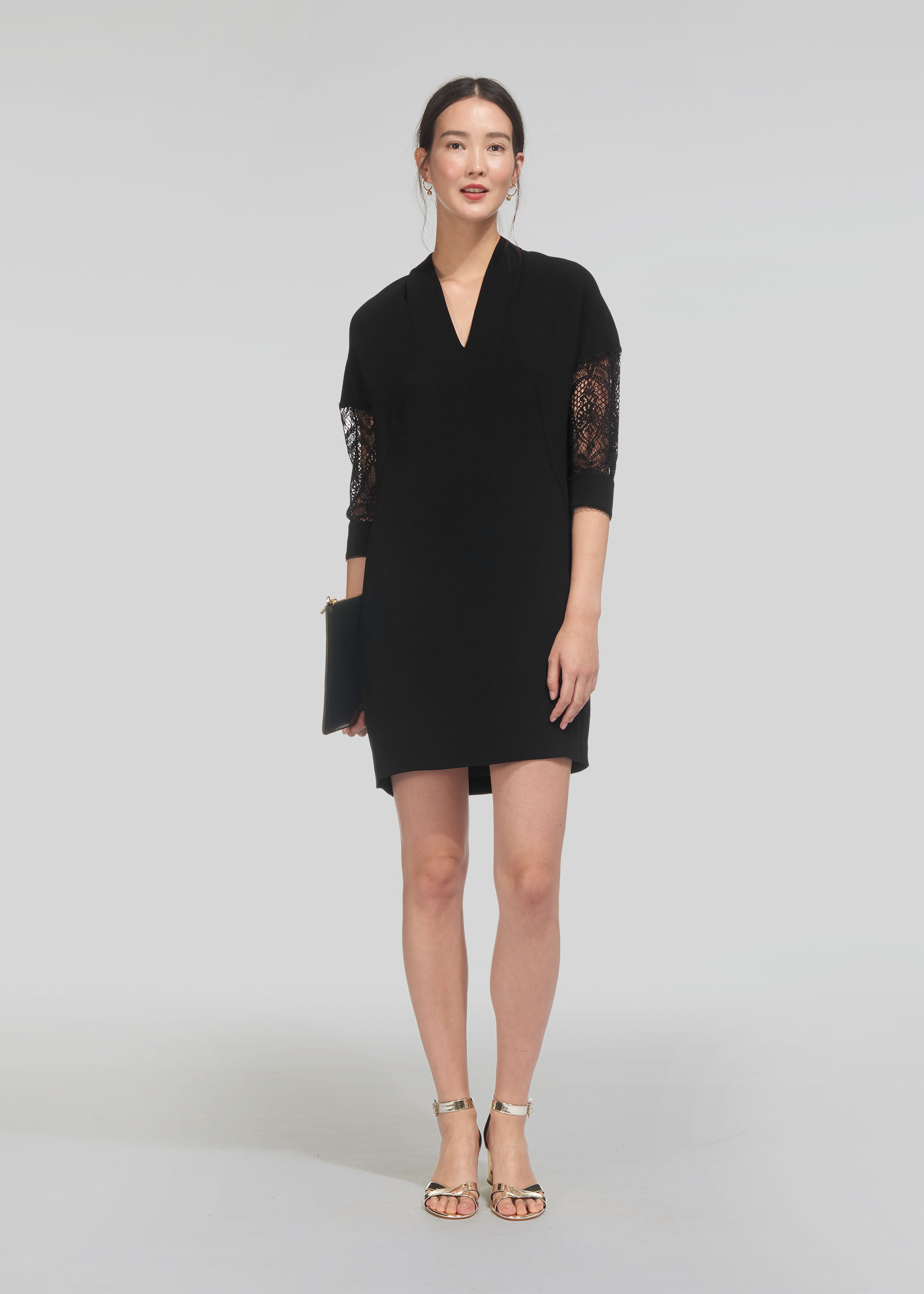 Paige Lace Sleeve Dress Black WHISTLES
