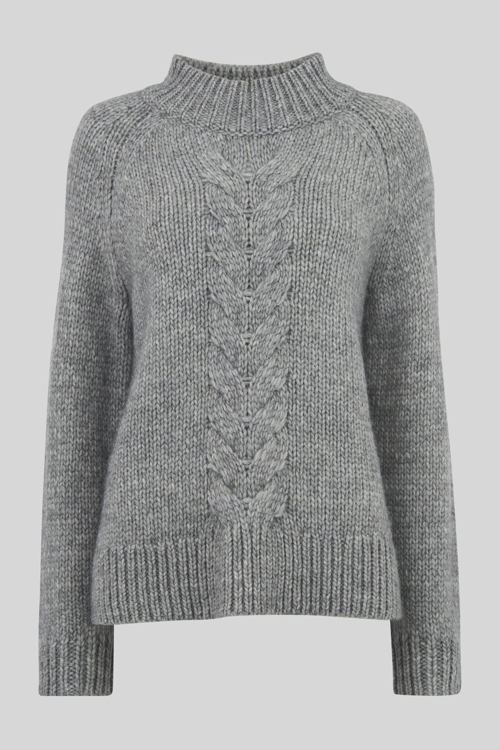 Oversized Cable Alpaca Sweater Grey Marl