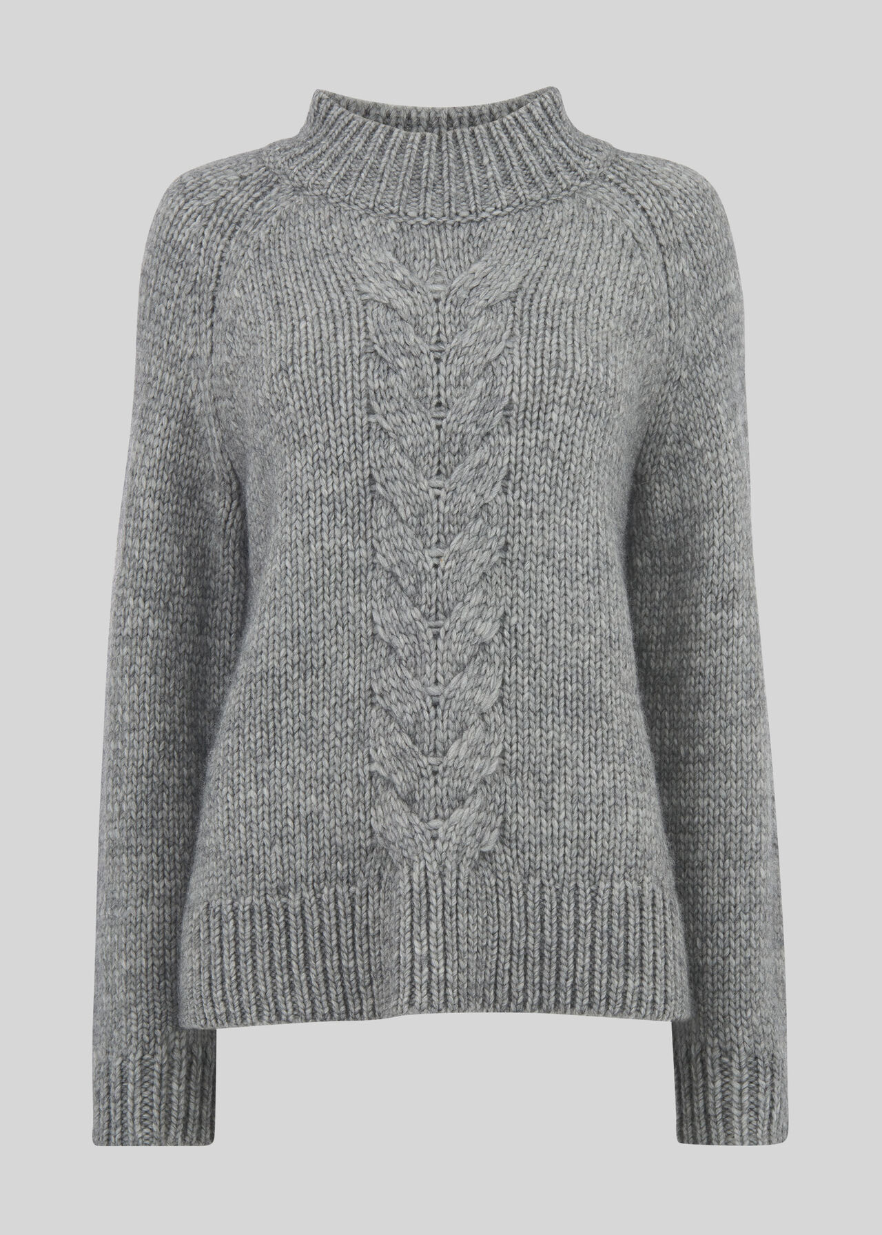 Grey Marl Oversized Cable Alpaca Sweater | WHISTLES