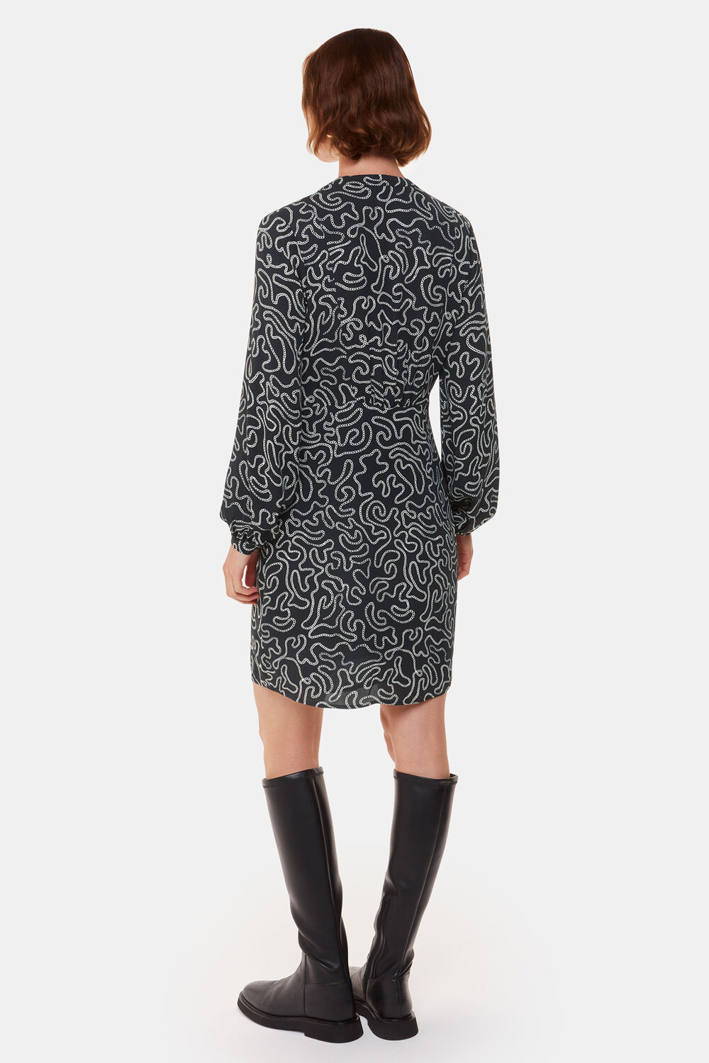 Black Chain Print Flippy Dress