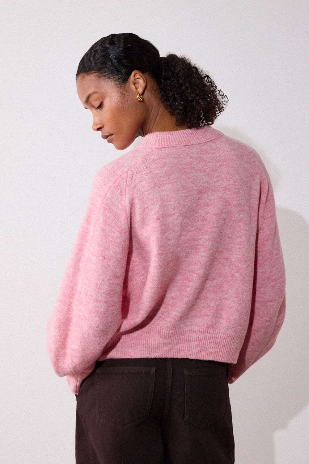 Pink Wool Mix Curved Hem Knit