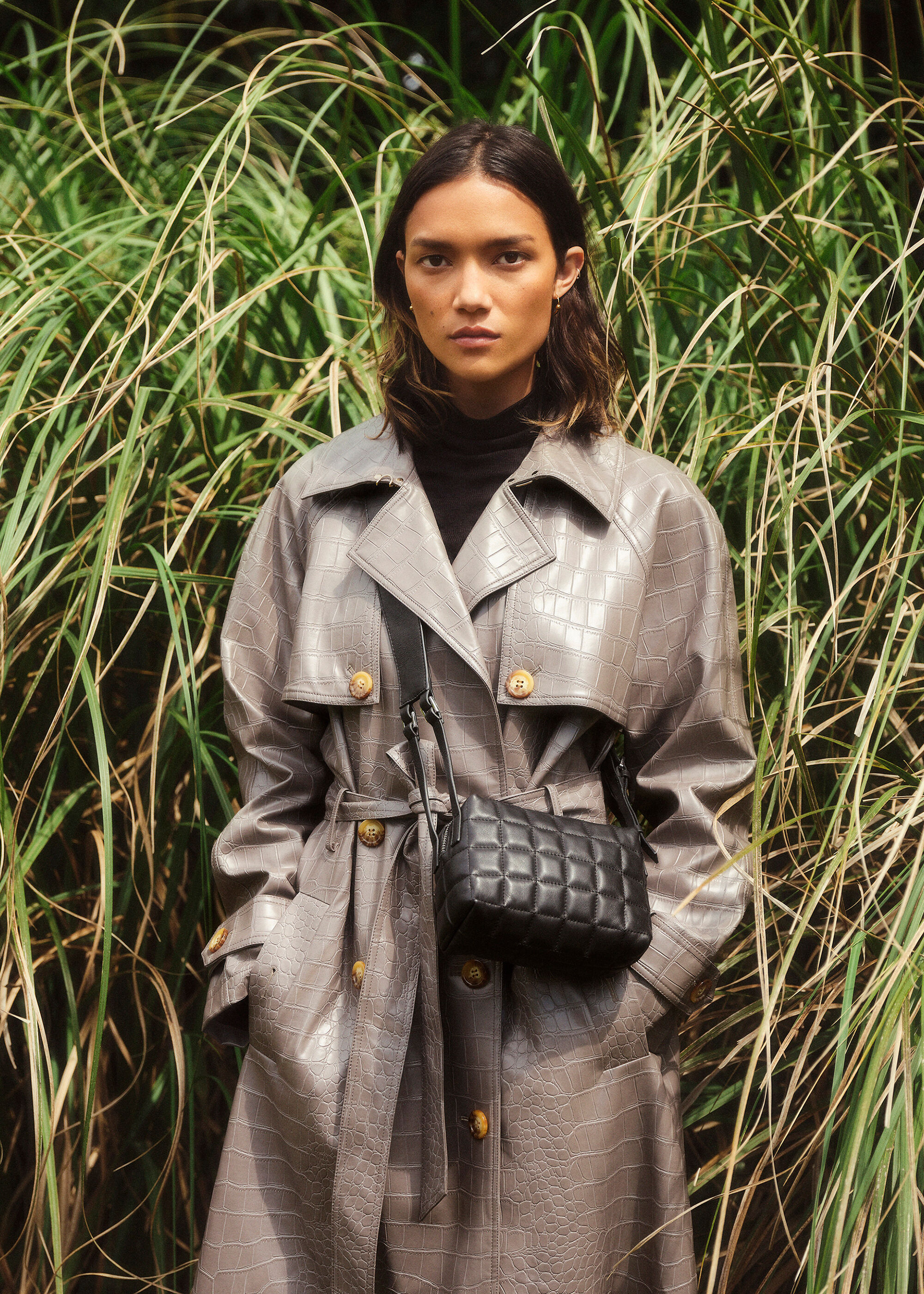 Grey Croc Belted Trench Coat