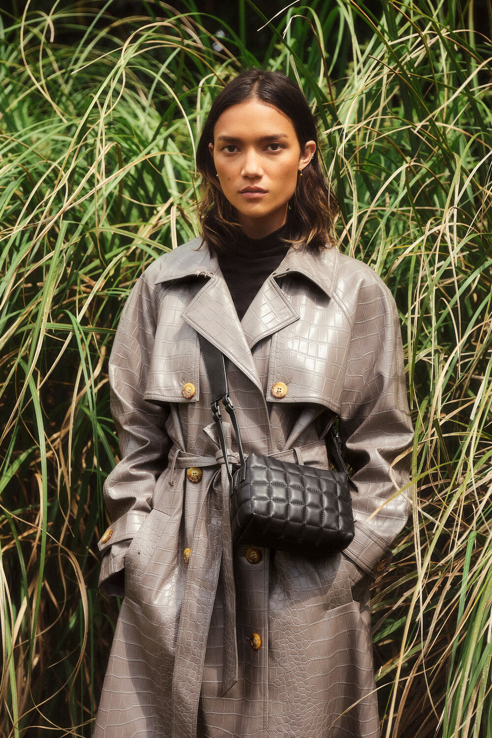 Croc Belted Trench Coat