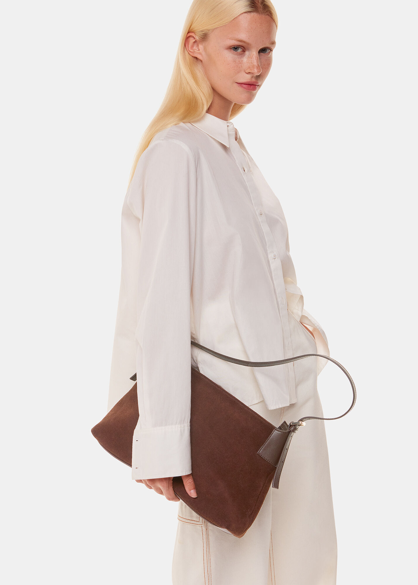 Chocolate Paloma Suede Shoulder Bag WHISTLES Whistles ROW