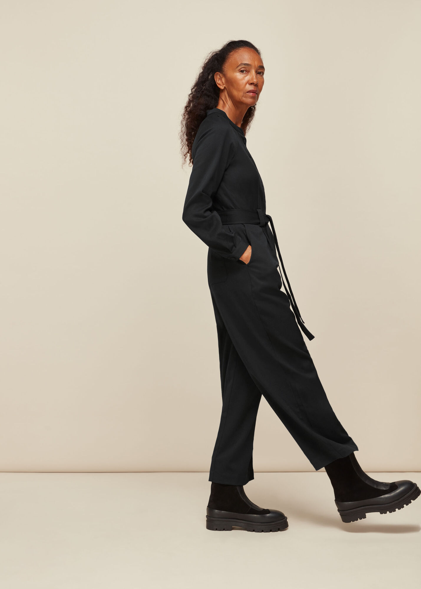 Black Tie Front Jumpsuit WHISTLES Whistles US