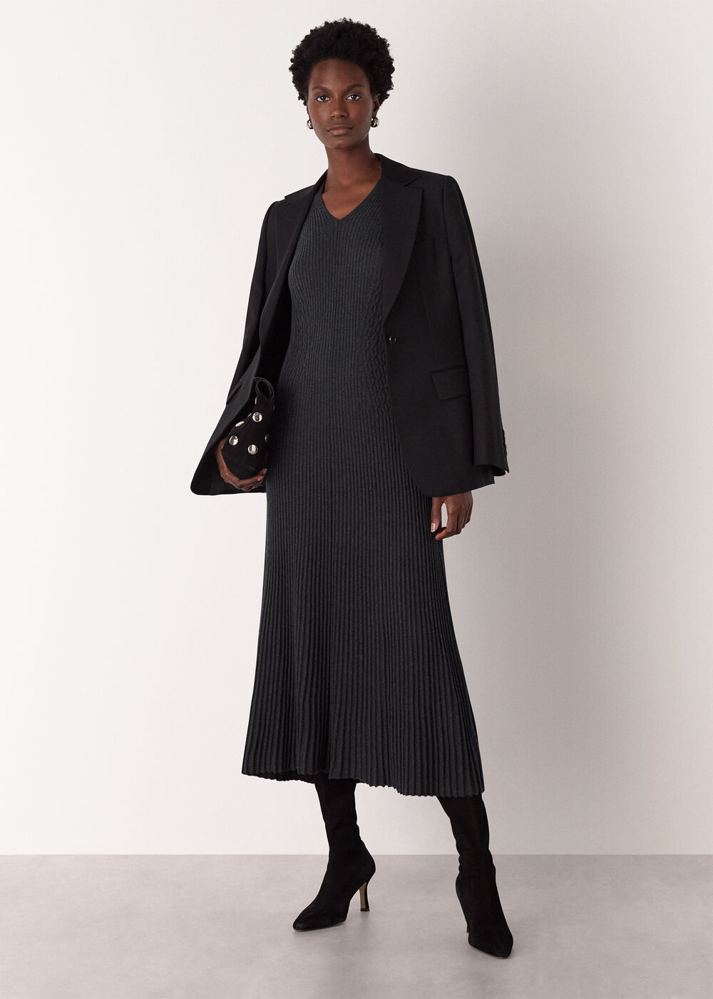 V Neck Cable Ribbed Knit Dress
