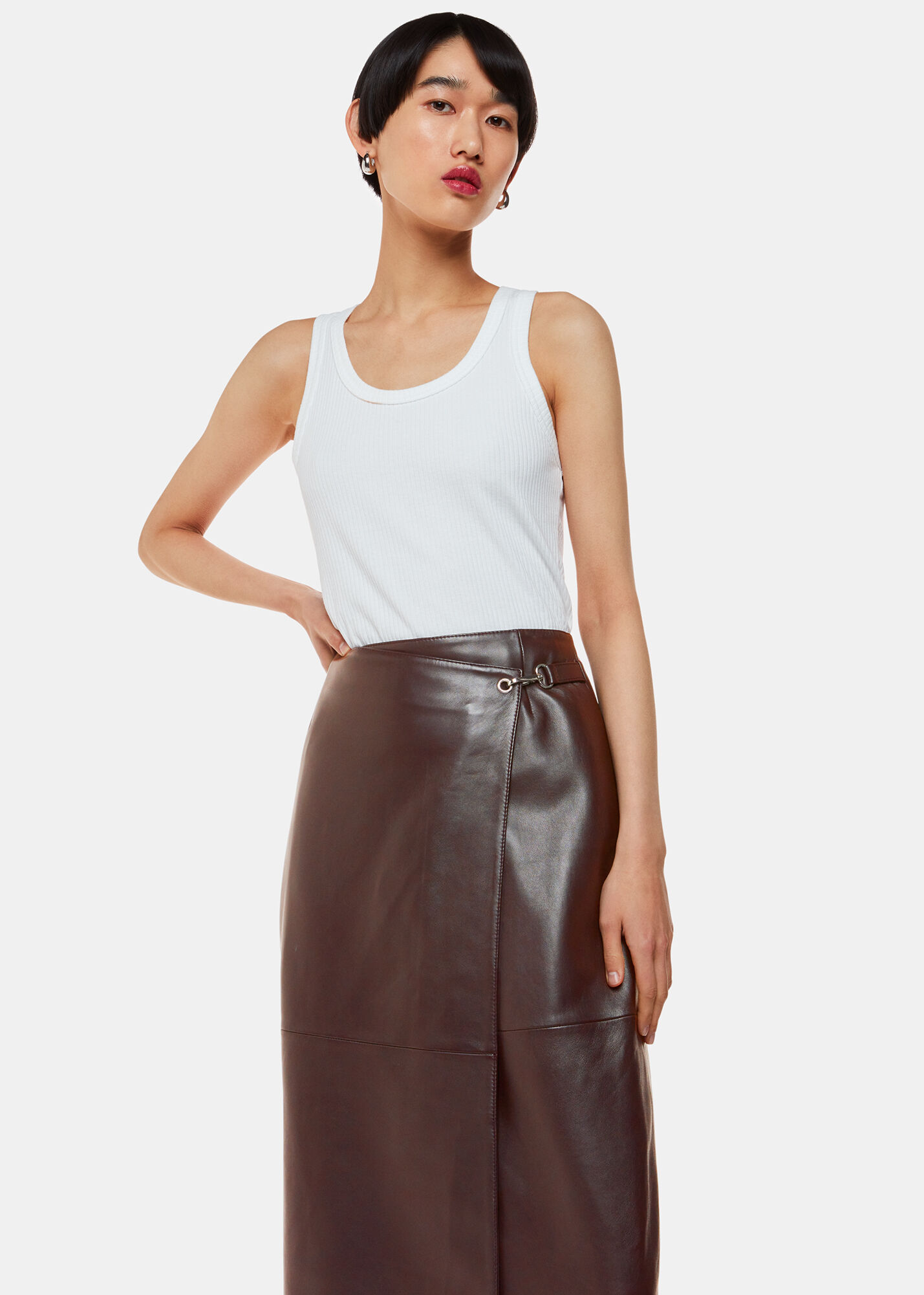 Chocolate Josie Wrap Leather Skirt