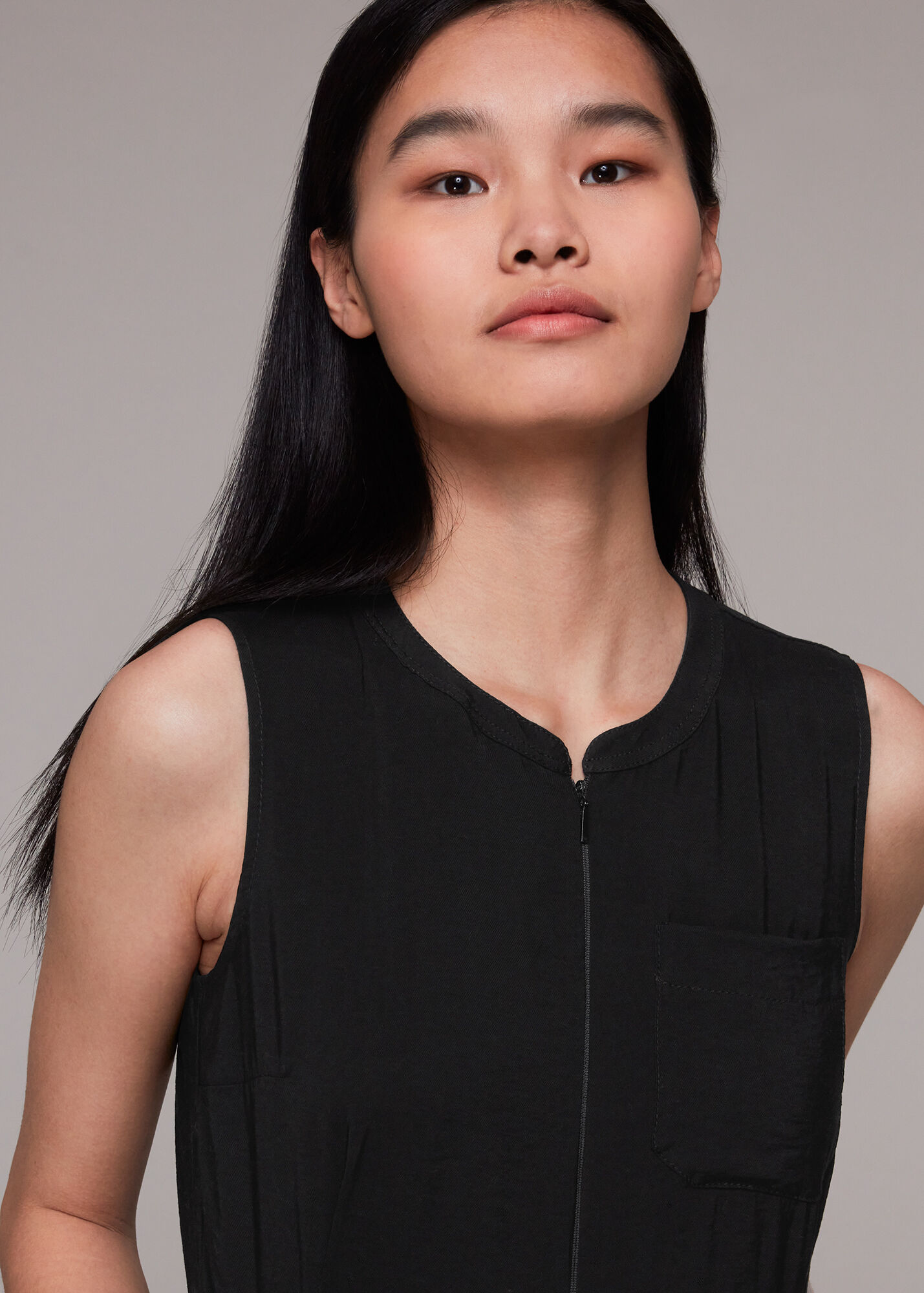 Black Josie Zip Front Jumpsuit WHISTLES