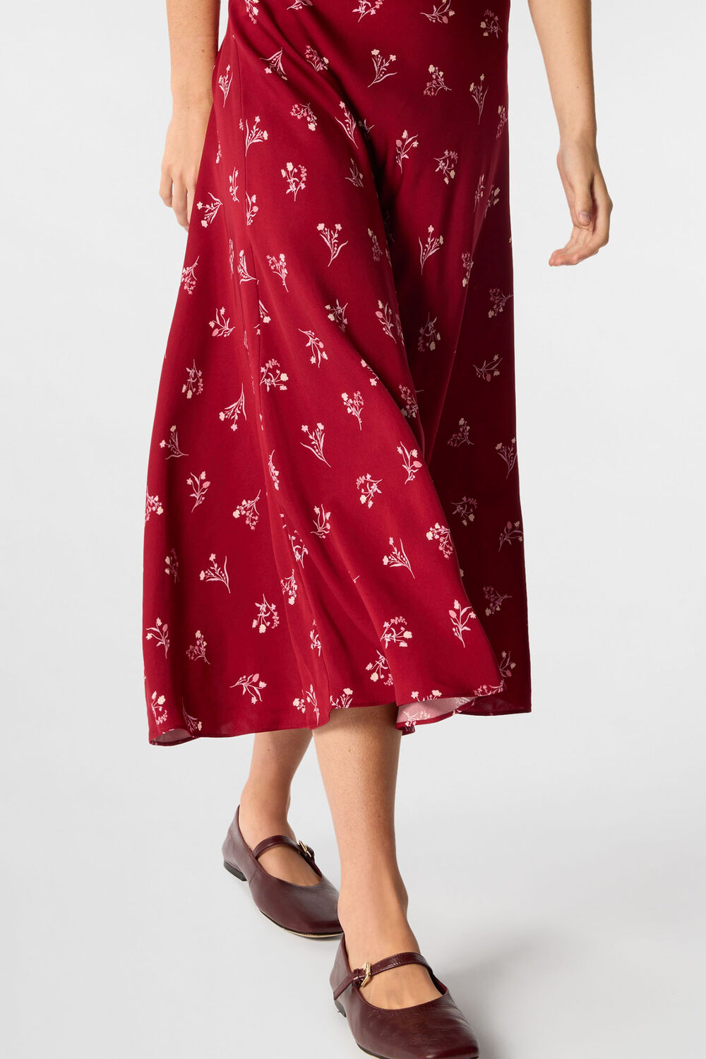 Burgundy Floral Fit And Flare Midi Skirt