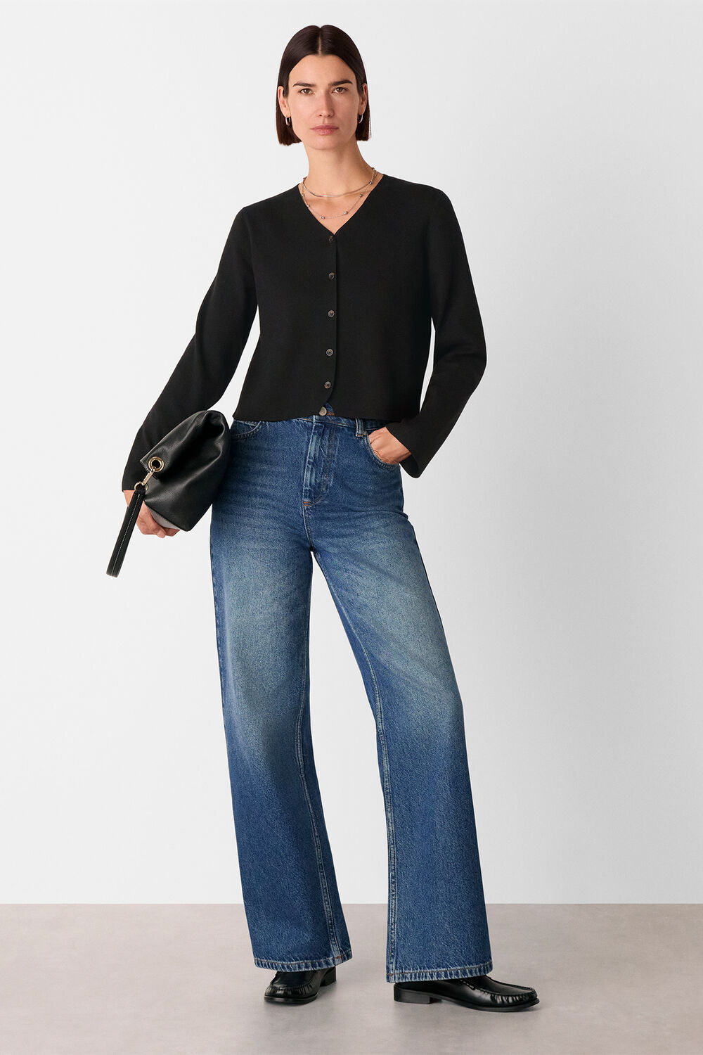 Black V Neck Button Front Cardigan