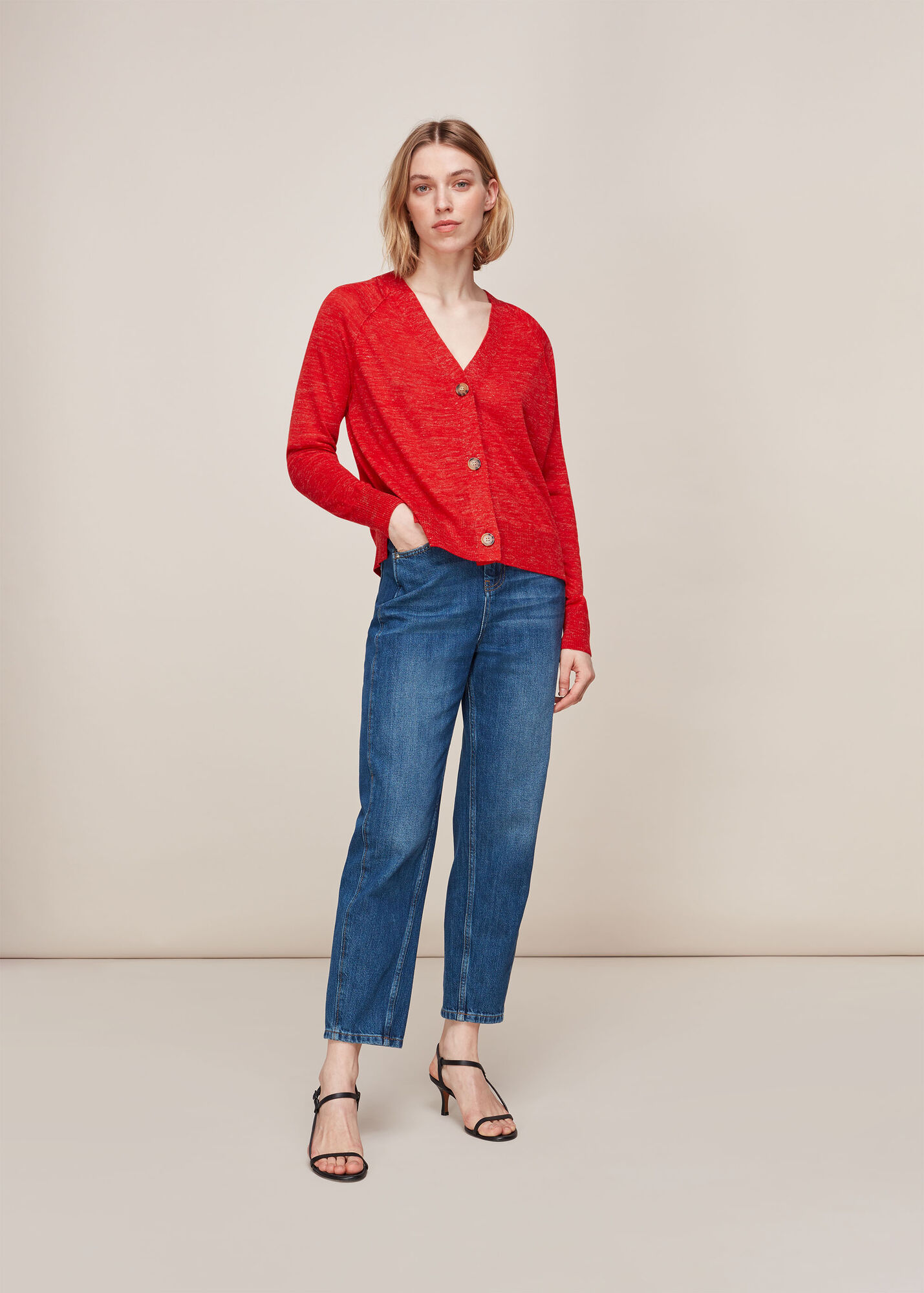 Red Relaxed V Neck Knit | WHISTLES