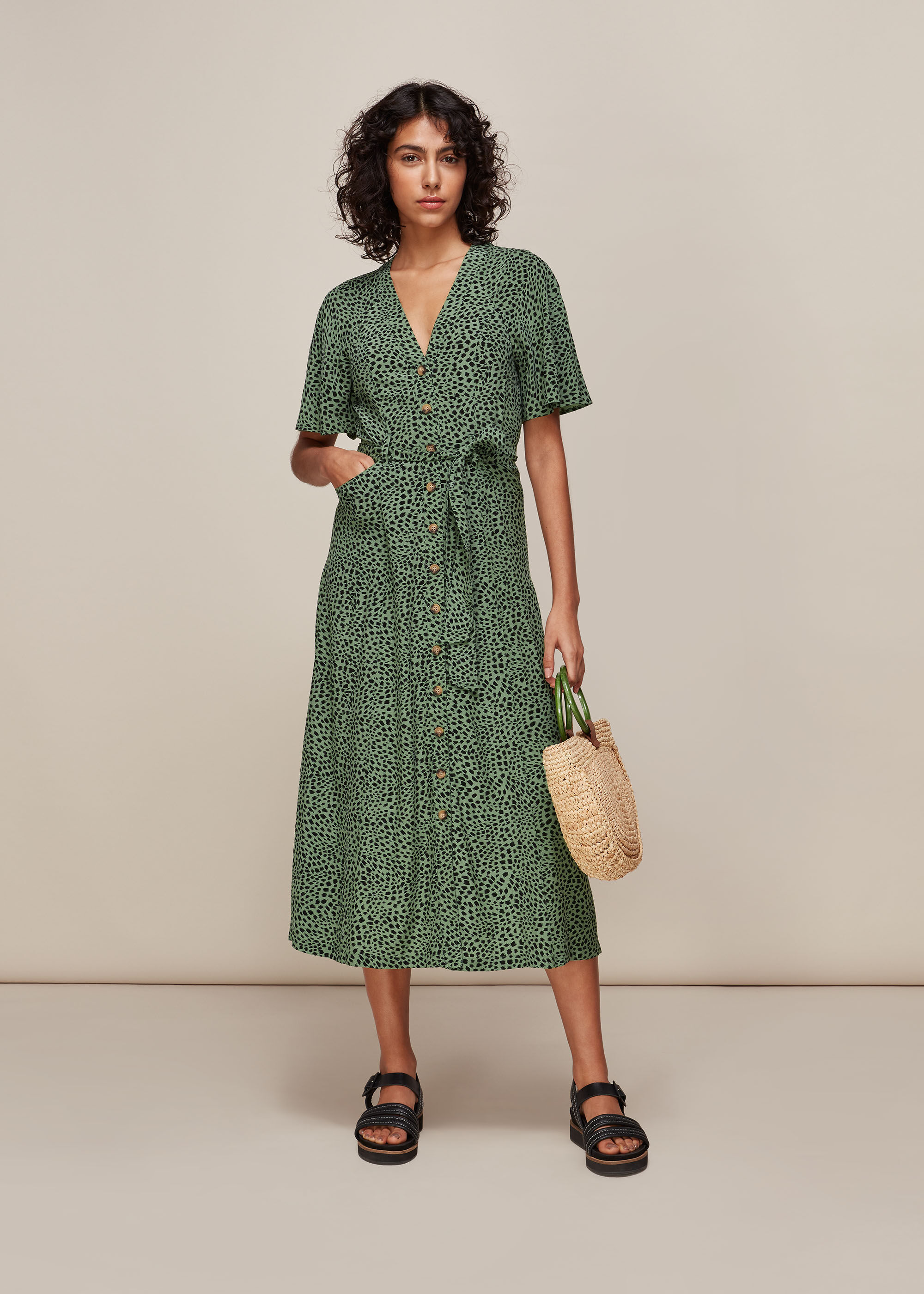 Whistles animal shop print dress green