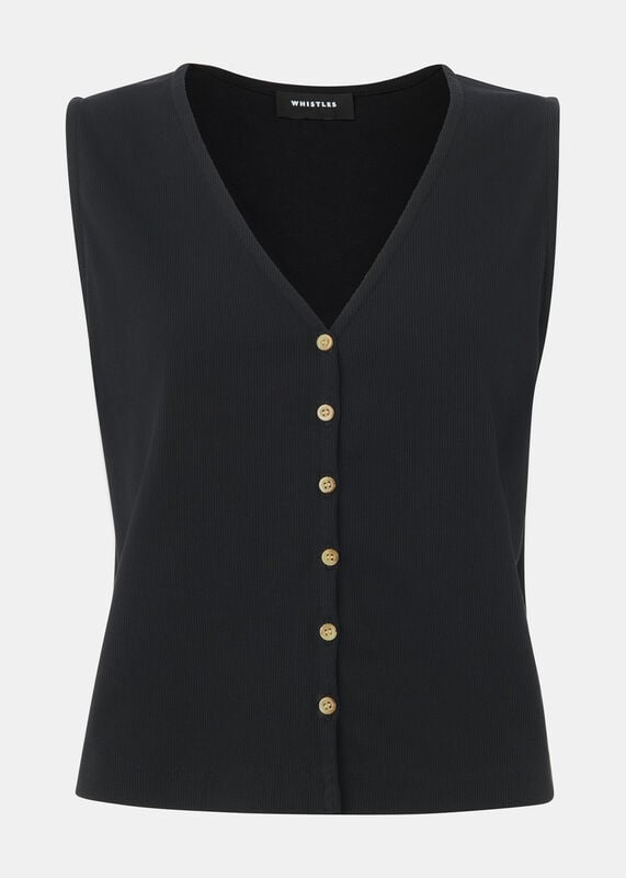Black Button Rib Tank
