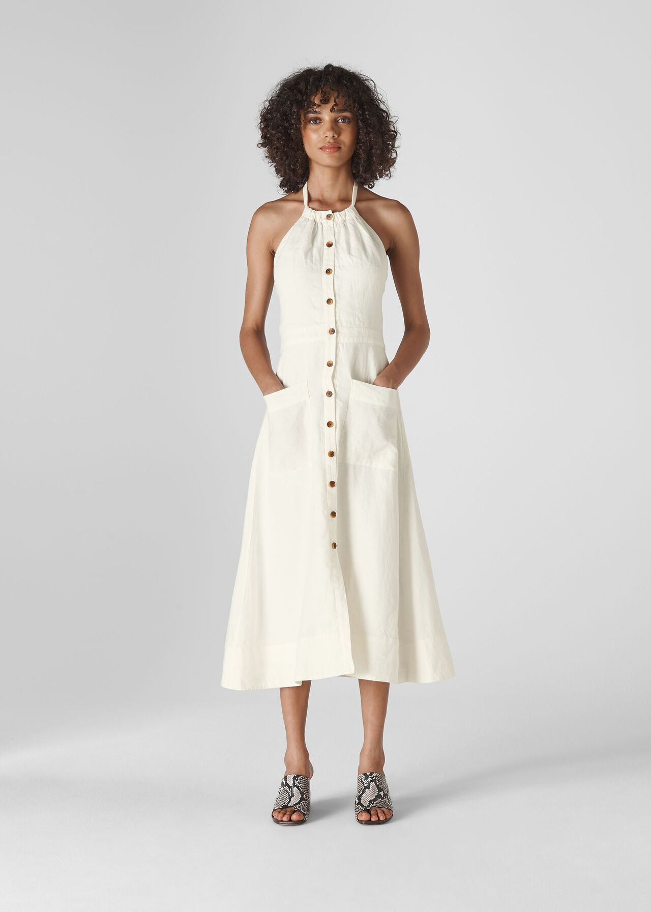 Ada Halterneck Linen Dress Ivory/Multi