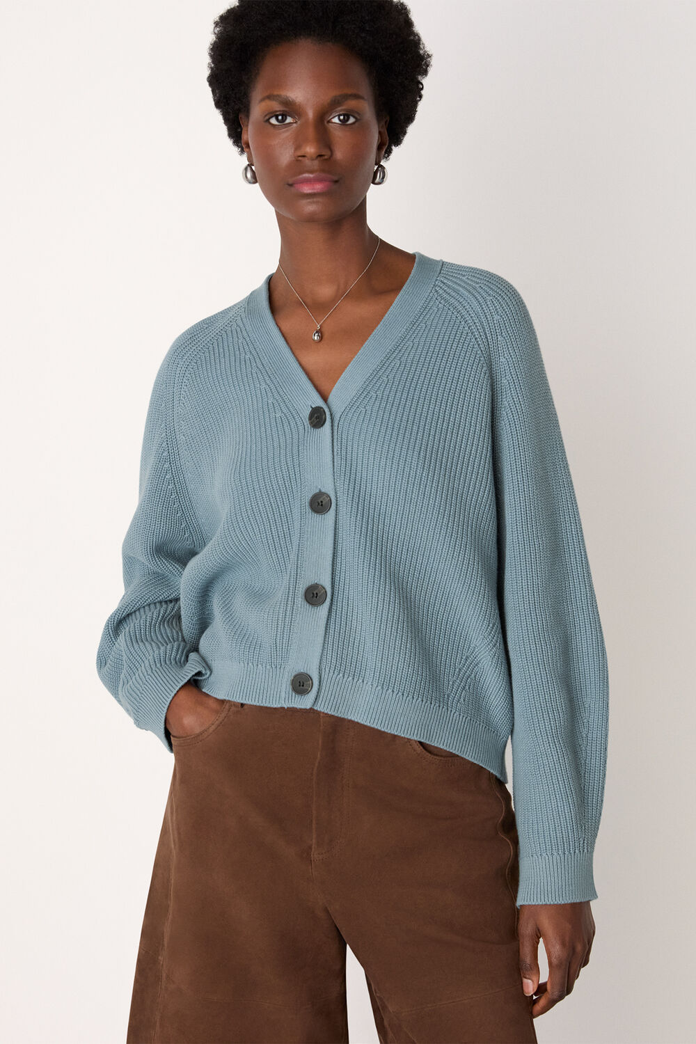 Blue V Neck Cotton Cardigan