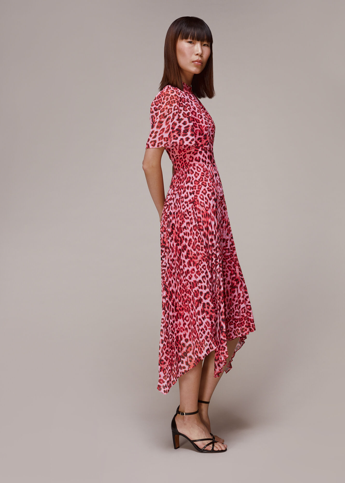 Leopard print cheap pleated midi dress