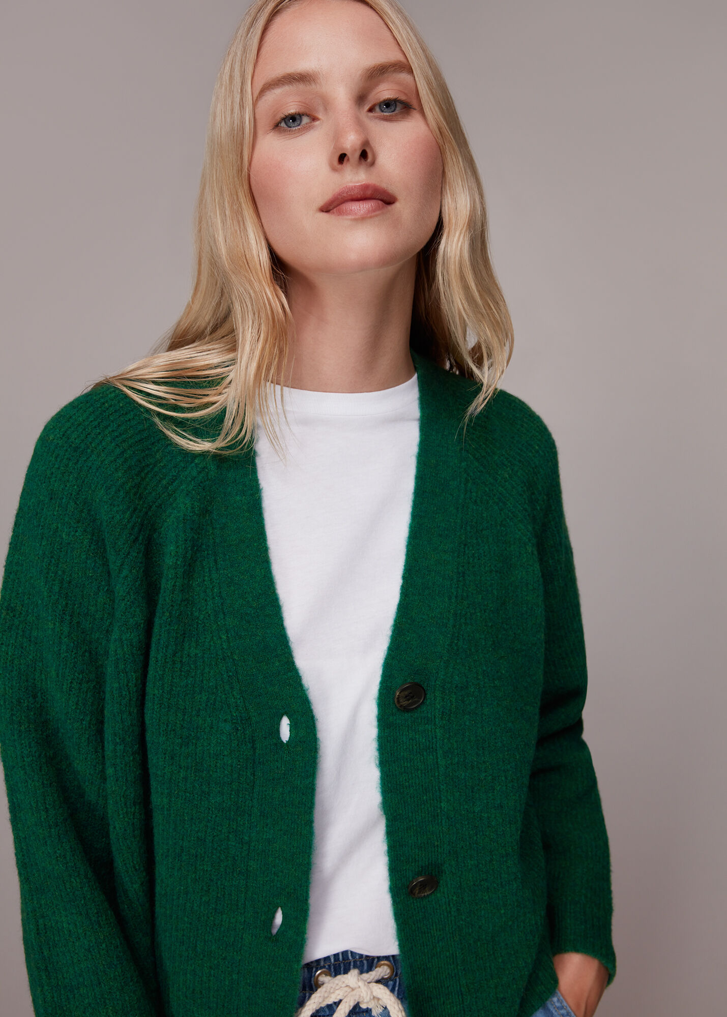 Green Skye Ribbed Cardigan WHISTLES