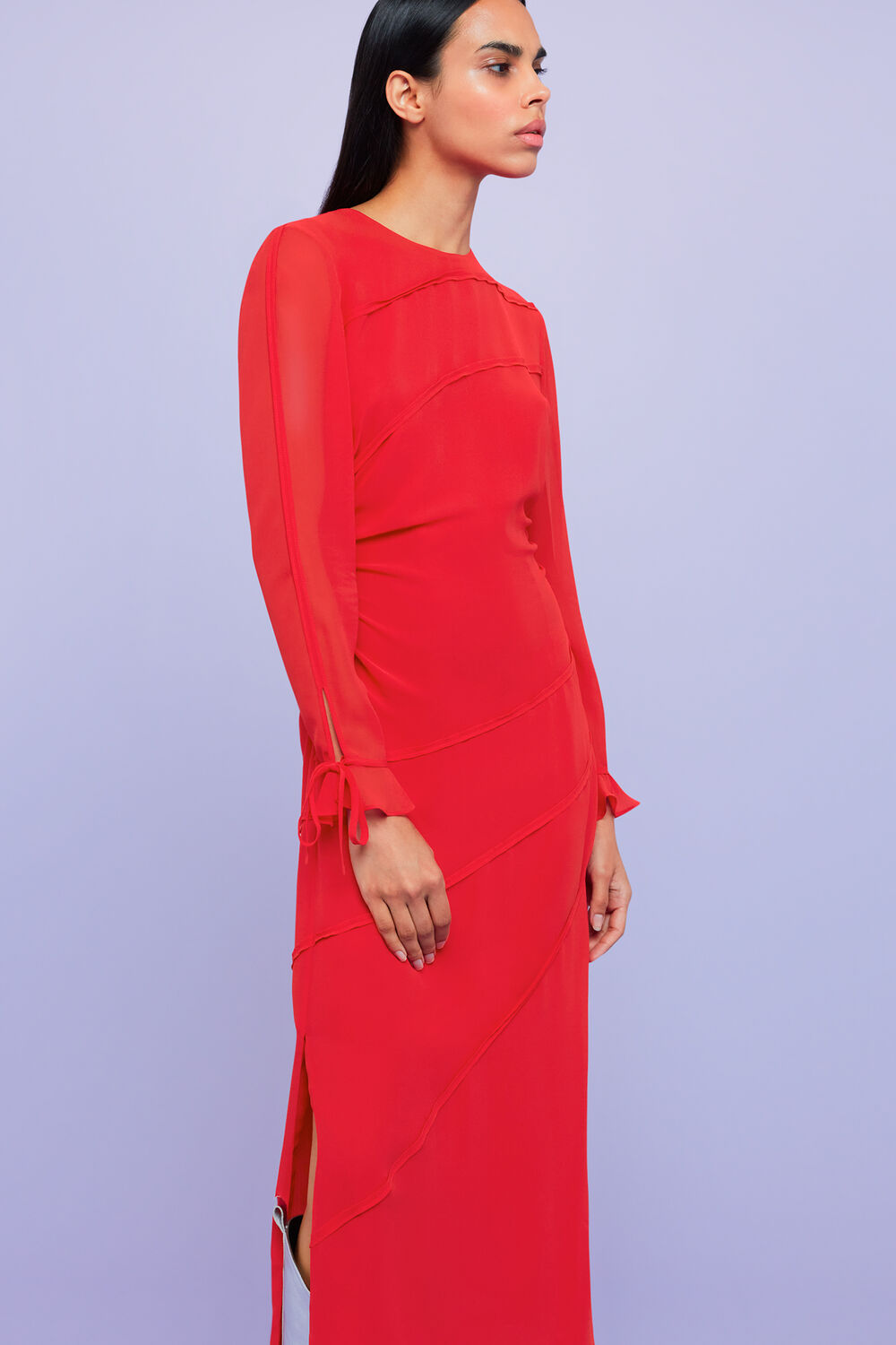 Red Inez Seam Detail Silk Dress