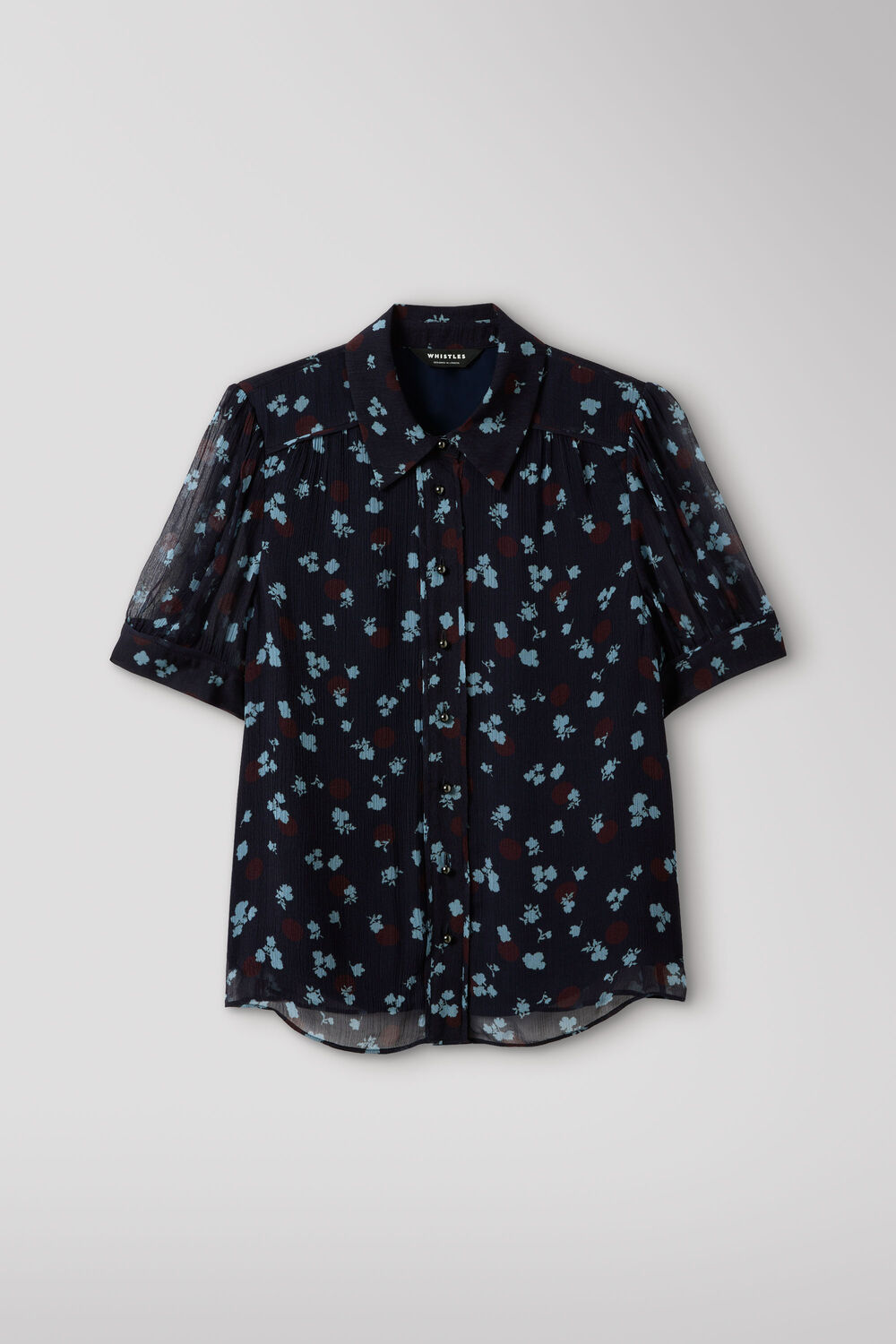 Navy Floral Short Sleeve Viscose Pintuck Blouse