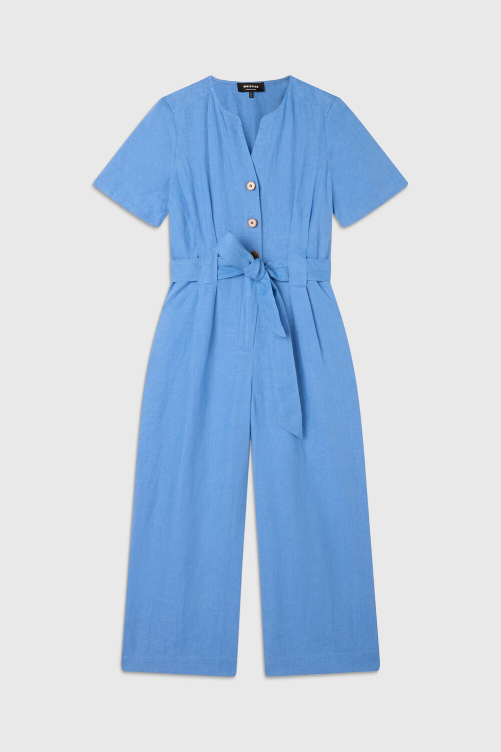 Blue Petite Fiona Linen Button Jumpsuit
