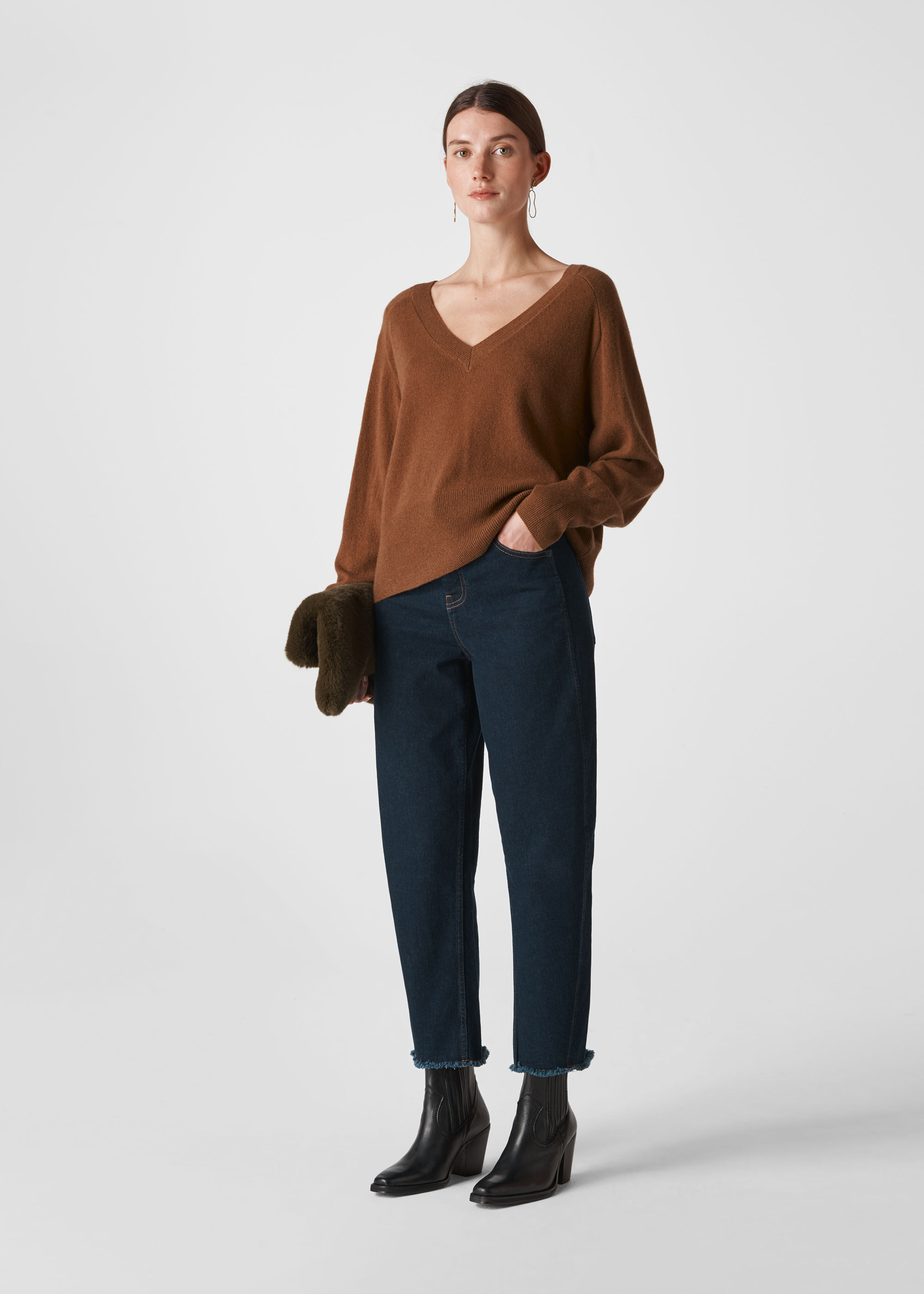 Camel cashmere v outlet neck sweater