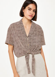 Dashed Leopard Tie Front Top
