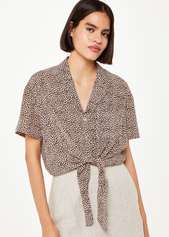 Dashed Leopard Tie Front Top