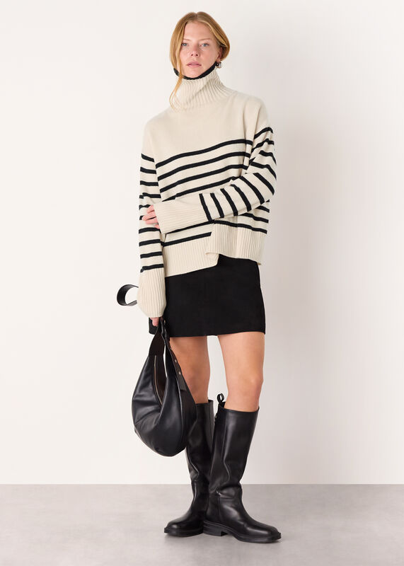 Ivory Stripe Wool Turtleneck Sweater