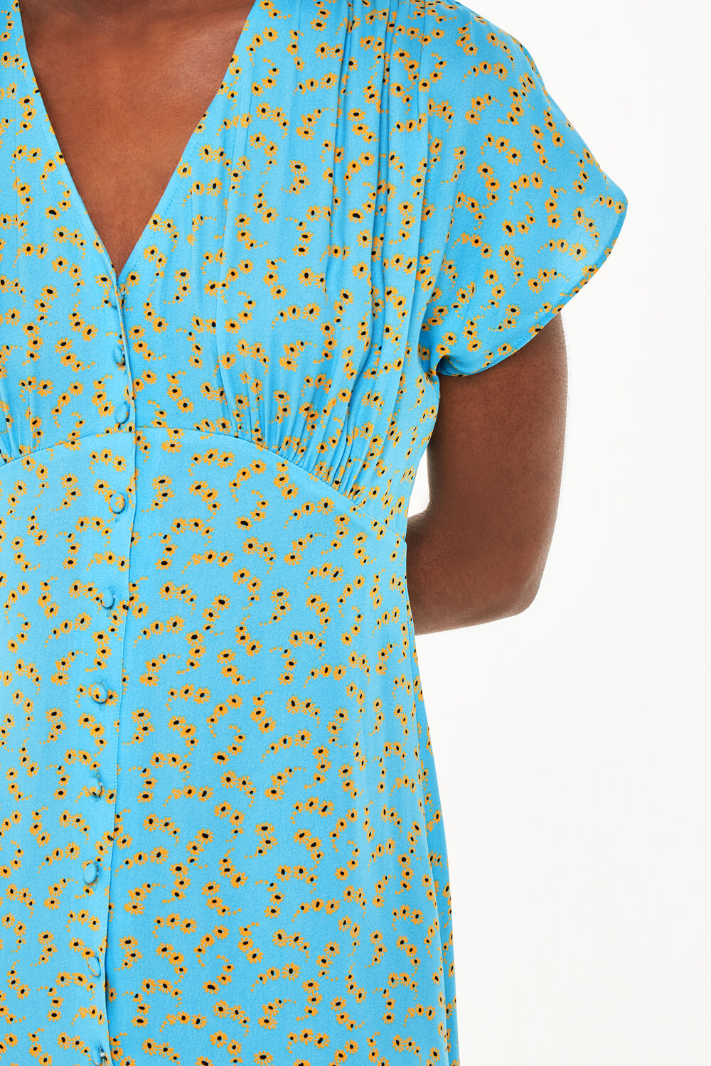 Blue Floral Crescent Midi Dress