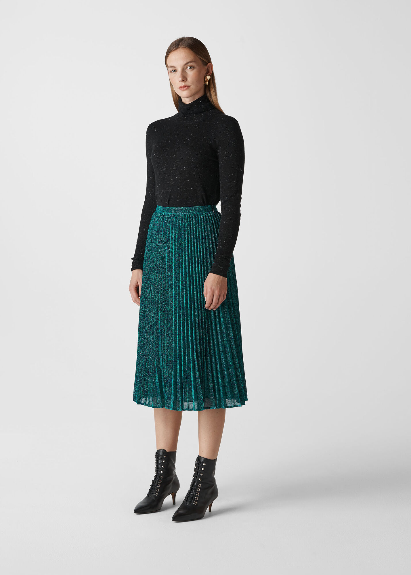 Green Sparkle Pleated Skirt WHISTLES