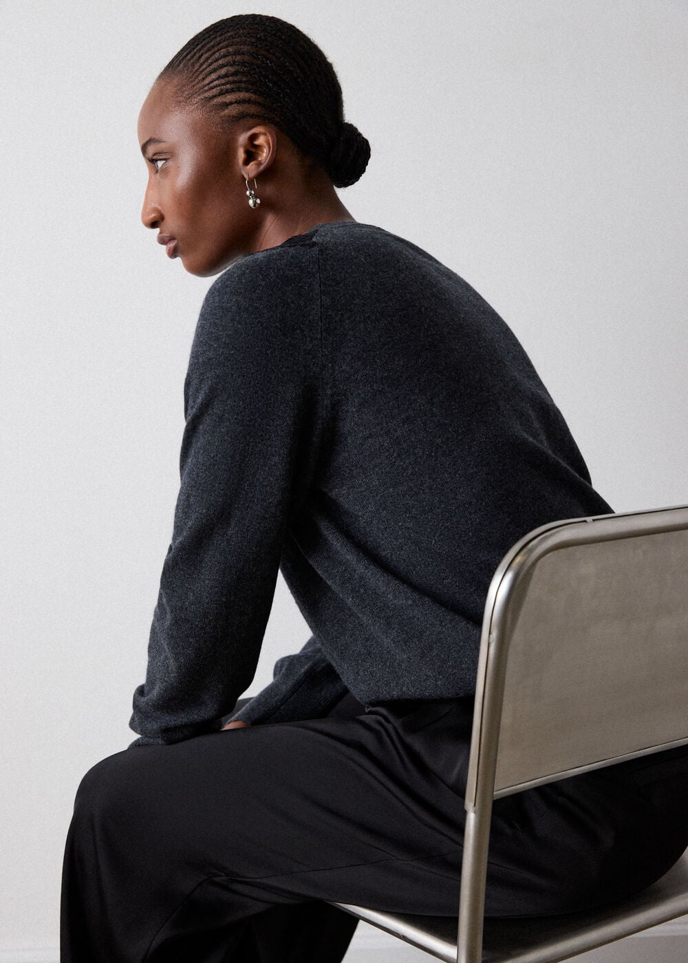 Dark Grey Wool Mix Lace Trim Knit