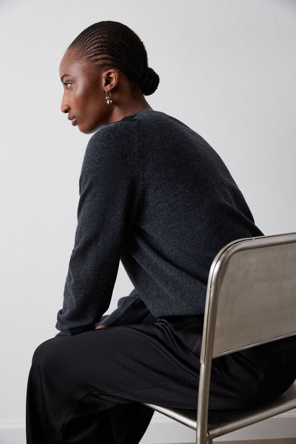 Dark Grey Wool Mix Lace Trim Knit