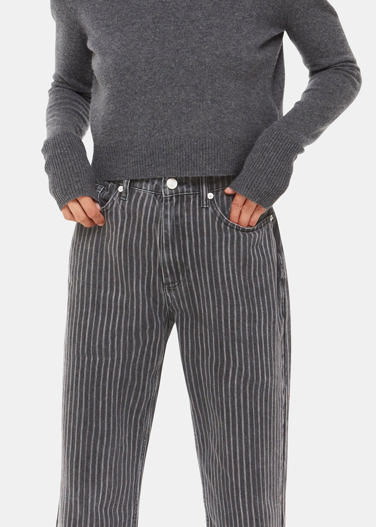 Washed Stripe Straight Jean