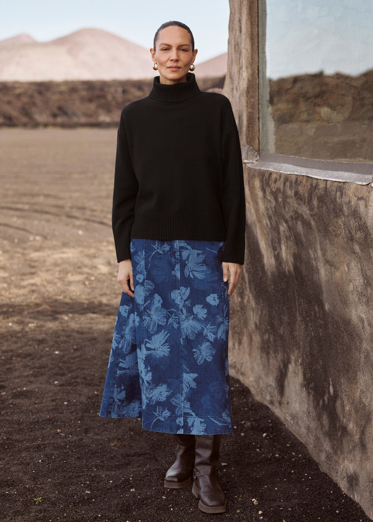 Chalk Print Midi Skirt