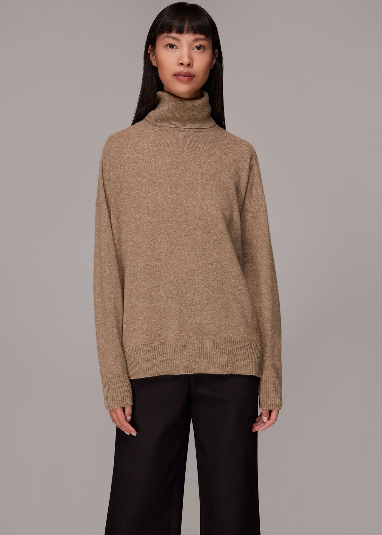 Oatmeal Cashmere Roll Neck Jumper WHISTLES Whistles