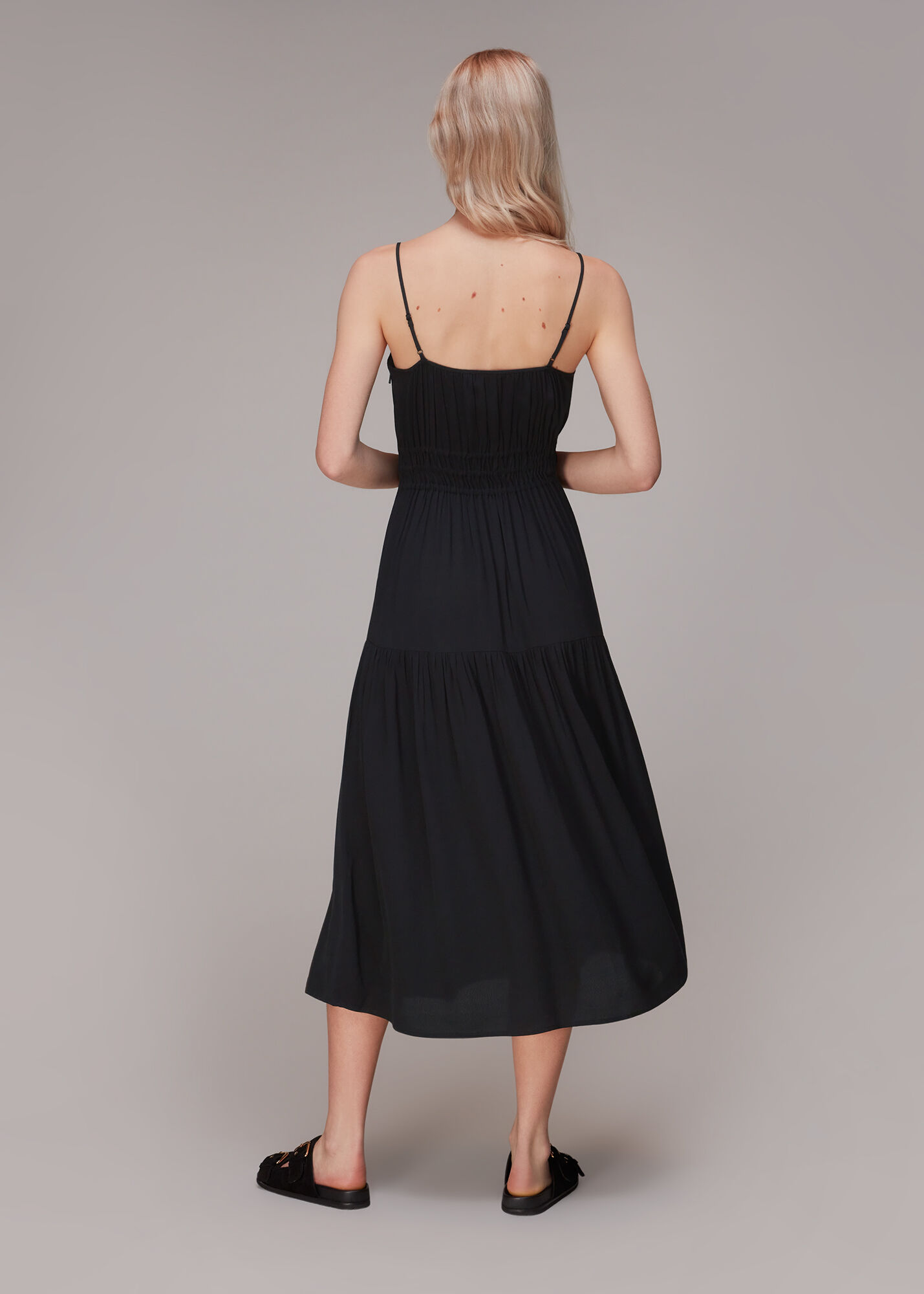 Black Gracie Crepe Smocked Dress WHISTLES Whistles