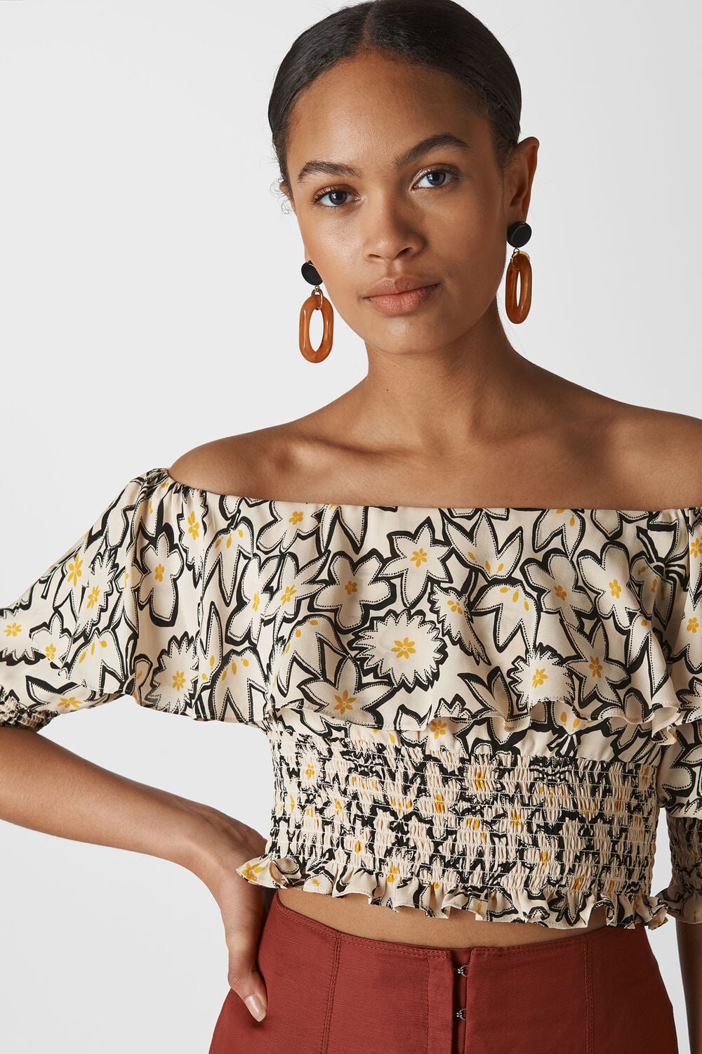 Adela Floral Print Silk Top White/Multi