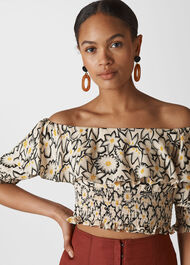 Adela Floral Print Silk Top White/Multi