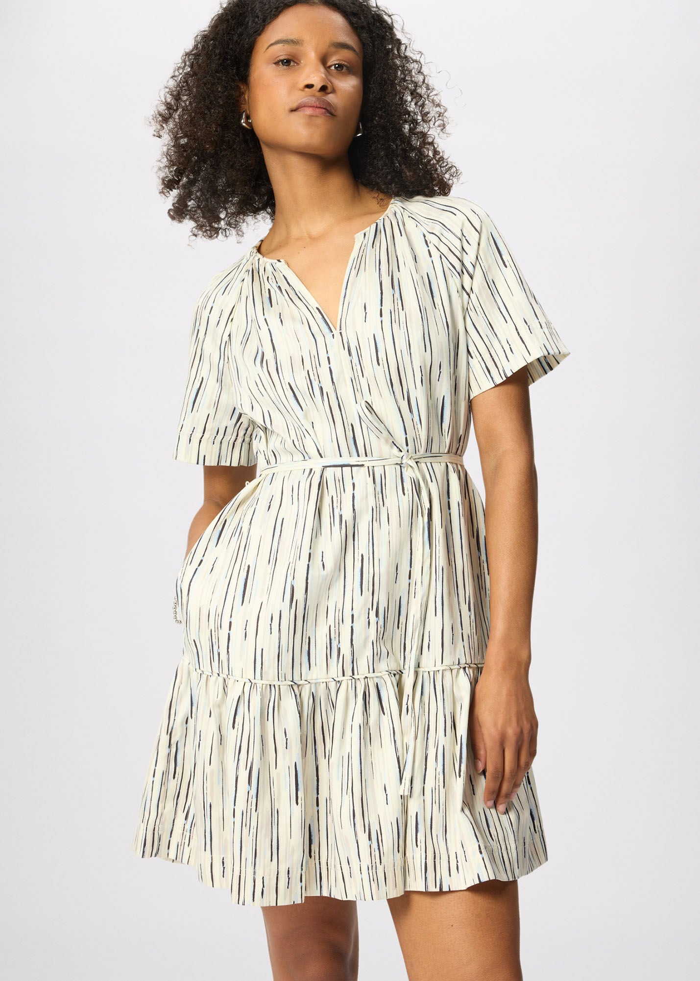 Ivory/Multi Abstract Stripe Short Dress | WHISTLES | Whistles US |