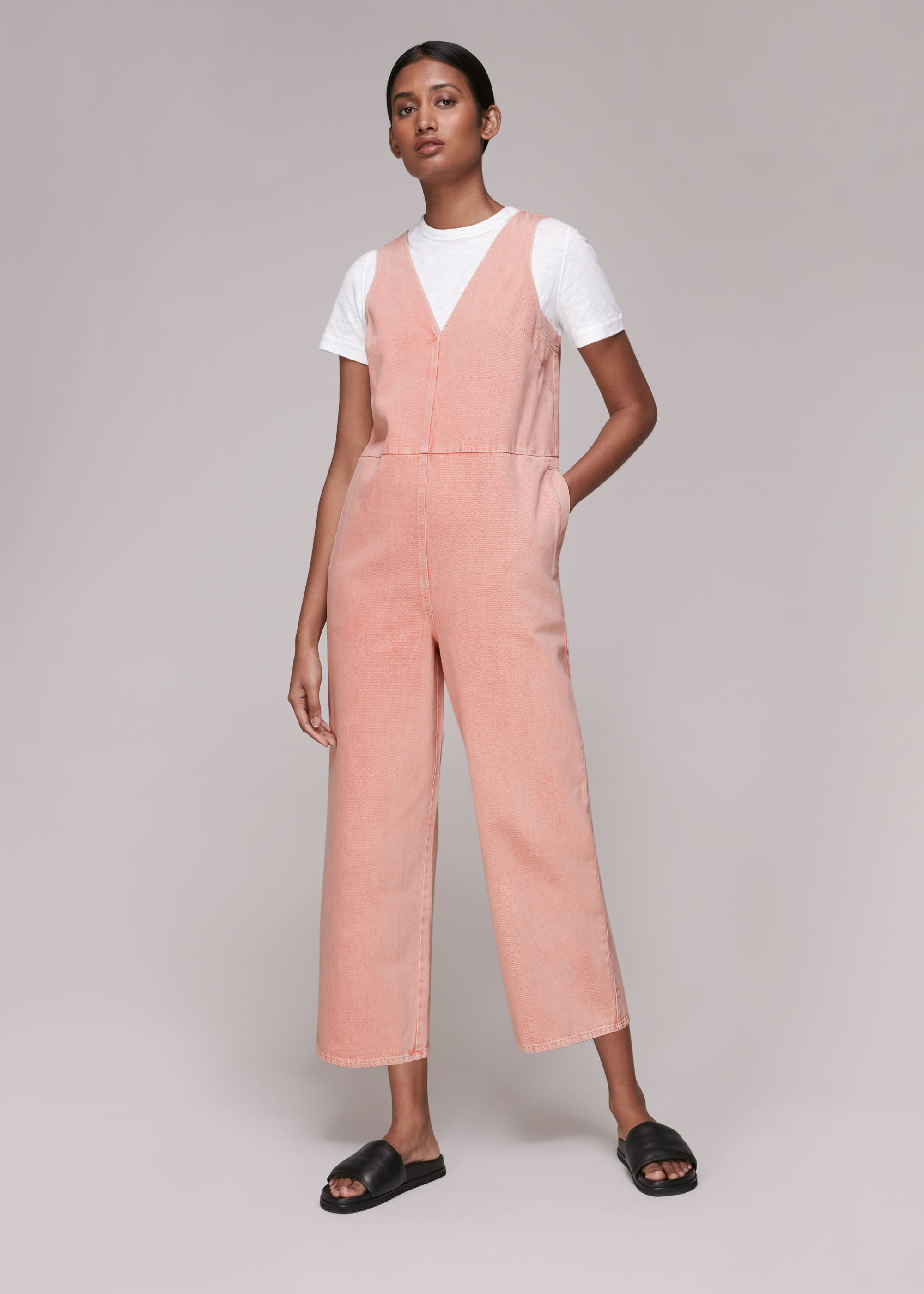 Pink clearance jeans jumpsuit