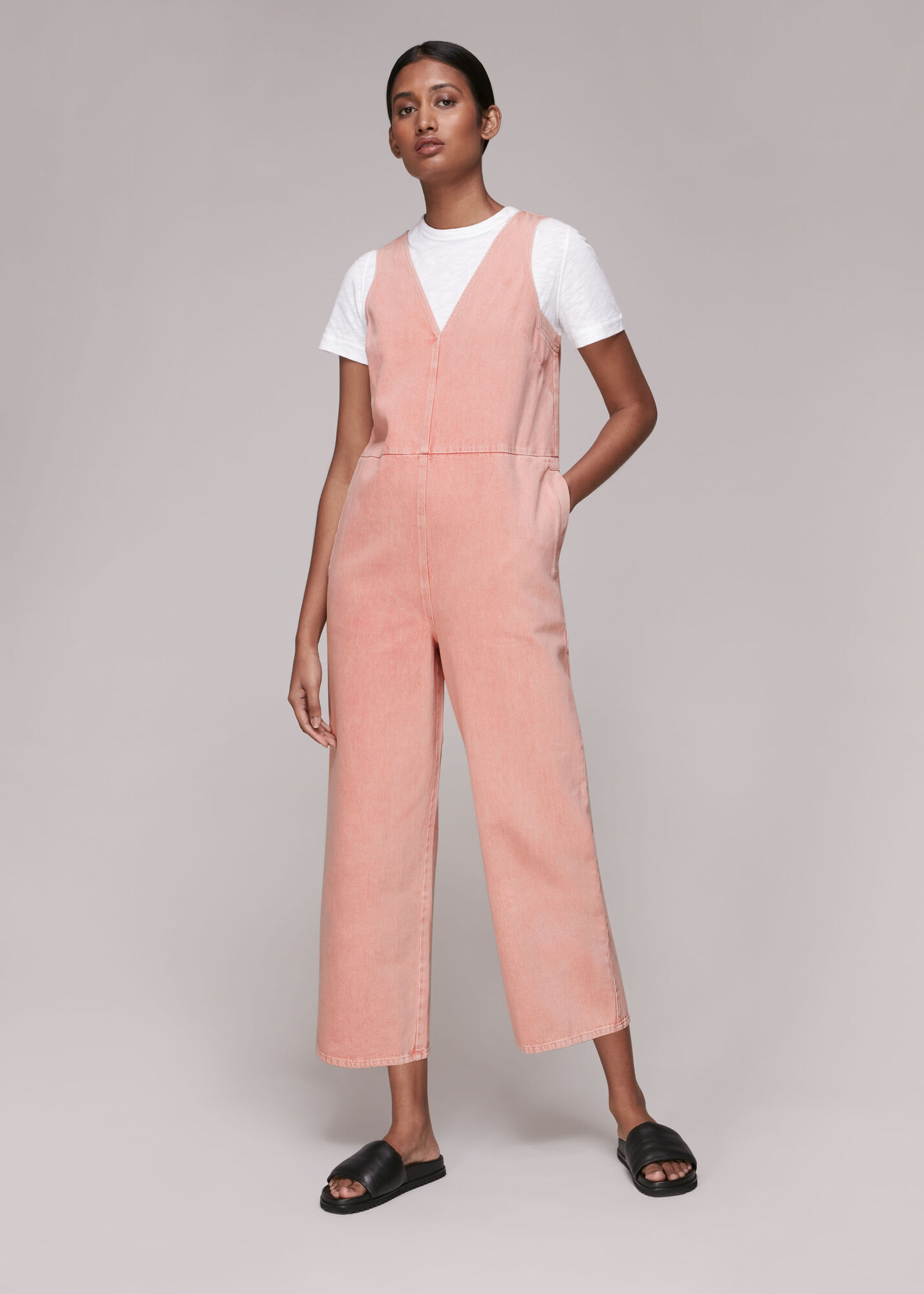 Pink V Neck Denim Jumpsuit WHISTLES Whistles UK