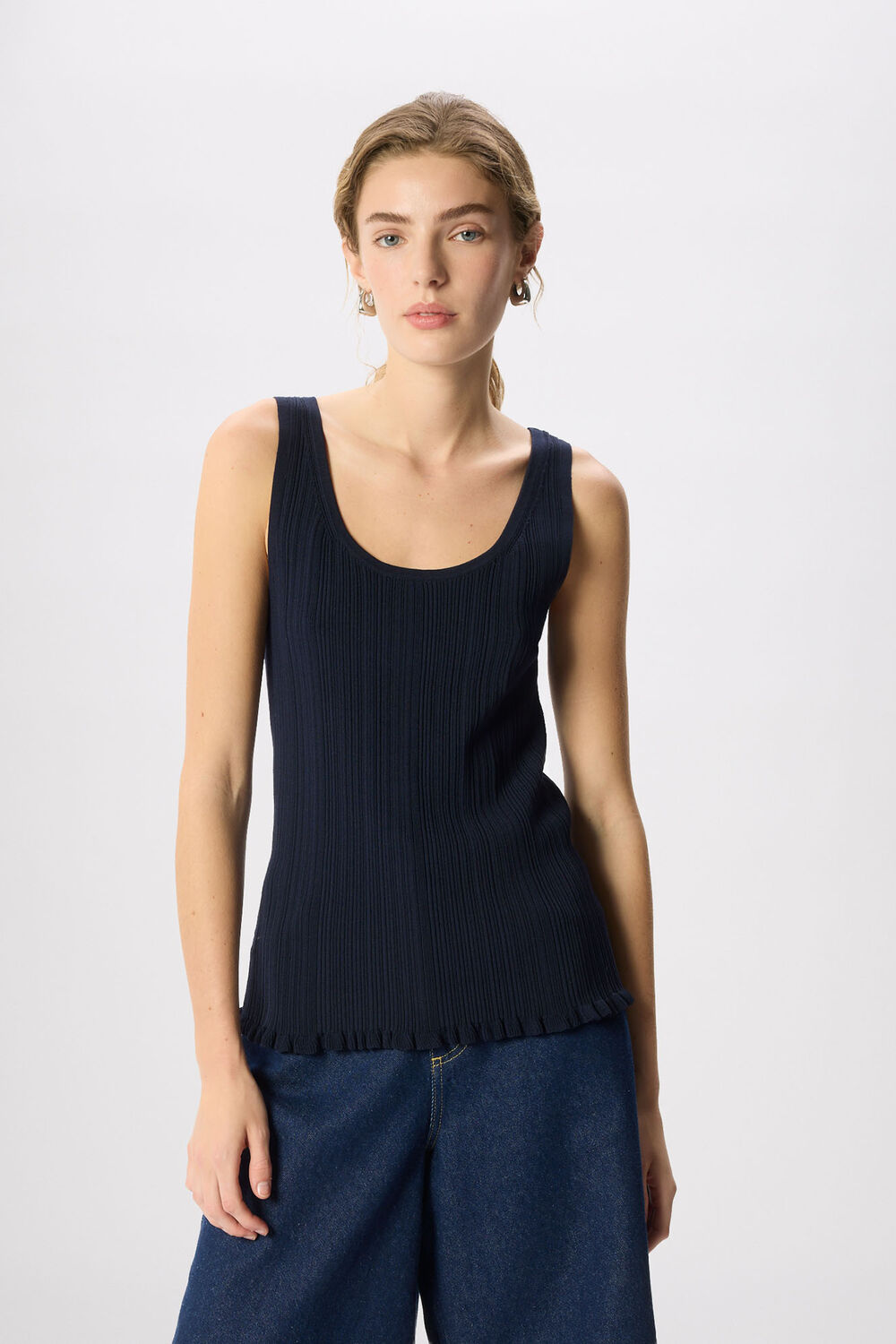 Navy Frill Hem Knitted Vest