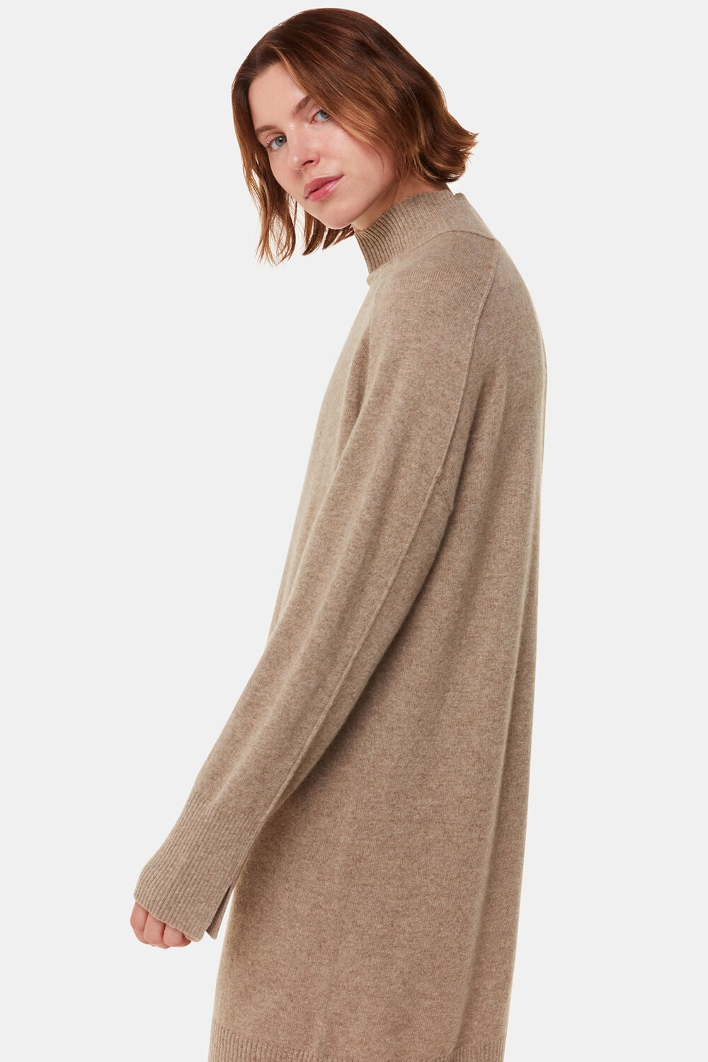 Oatmeal Cashmere Mock Neck Sweater Dress
