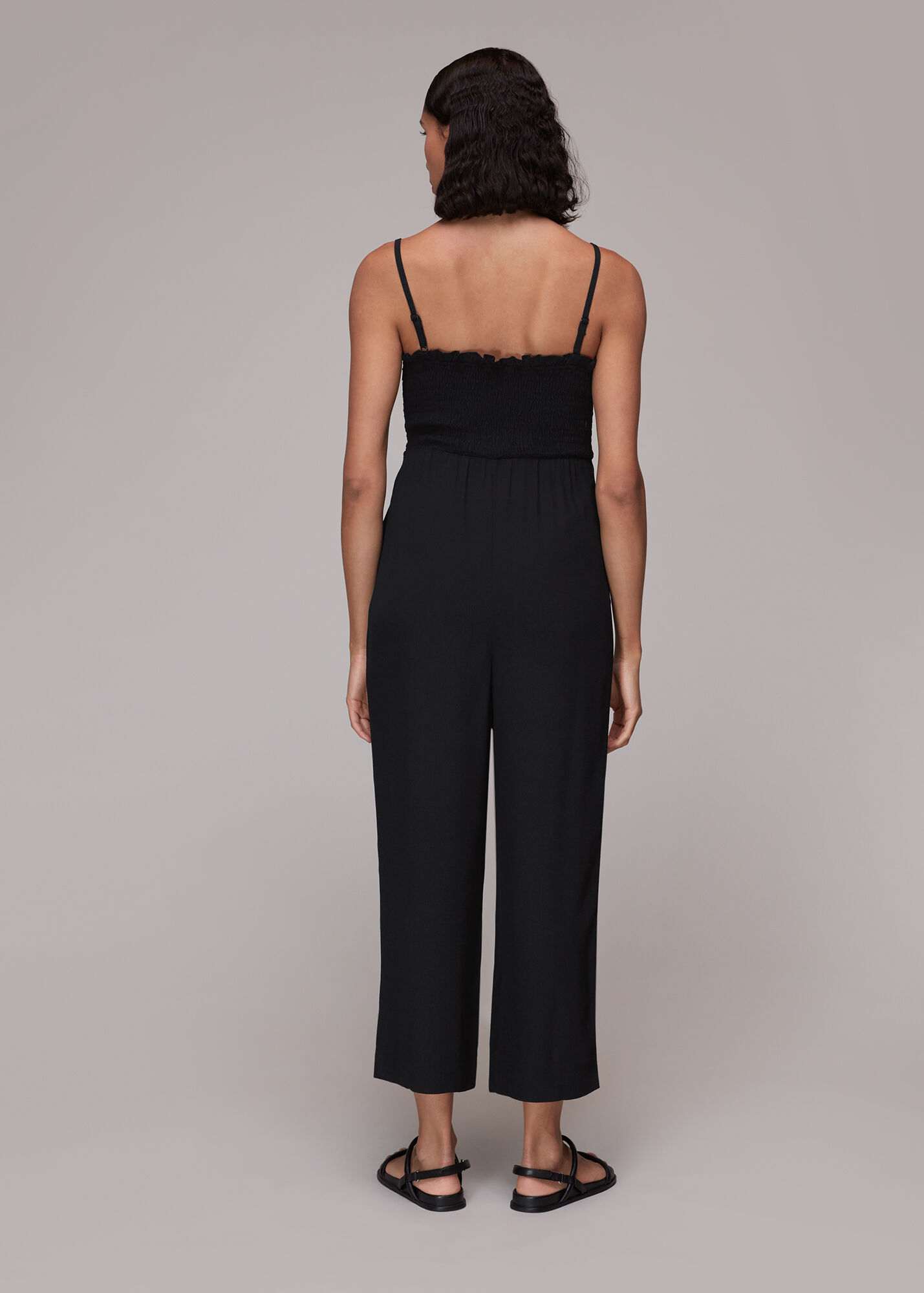 Black Nadia Shirred Jumpsuit WHISTLES