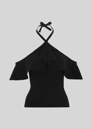 Frill Halter Neck Knit Black