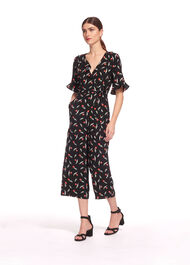 Alma Tulip Print Wrap Jumpsuit Black/Multi