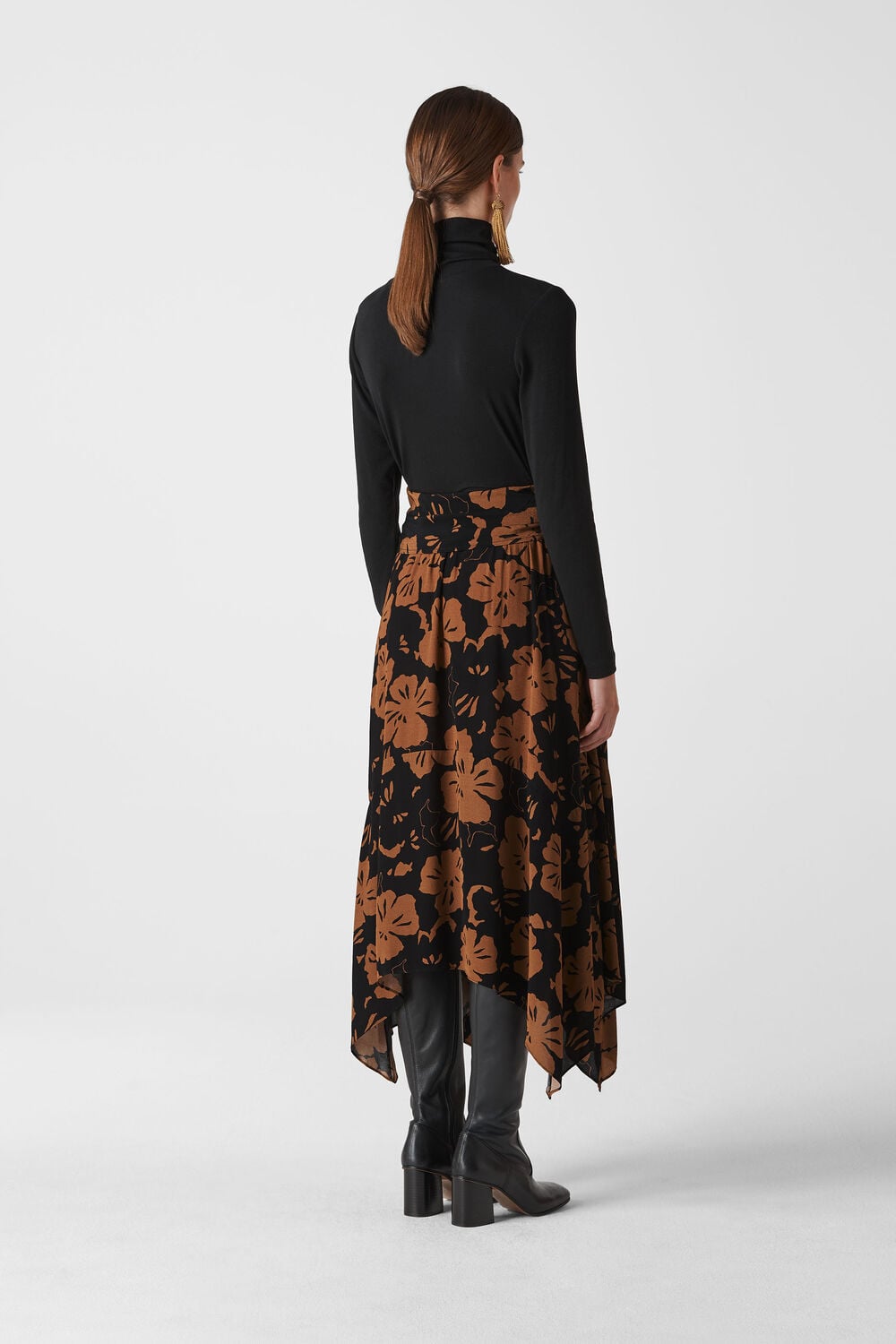 Ari Hibiscus Belted Skirt Brown/Multi