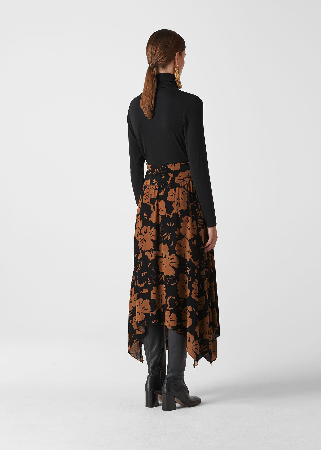 Ari Hibiscus Belted Skirt Brown/Multi