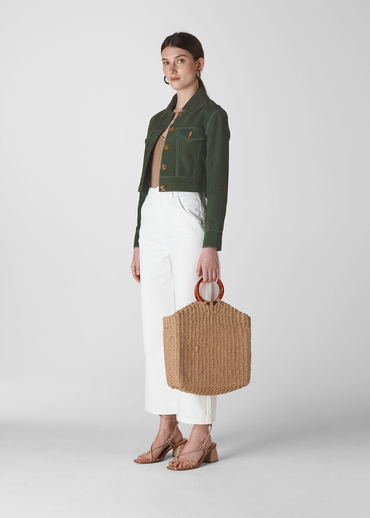 Grace Cropped Suede Jacket Khaki