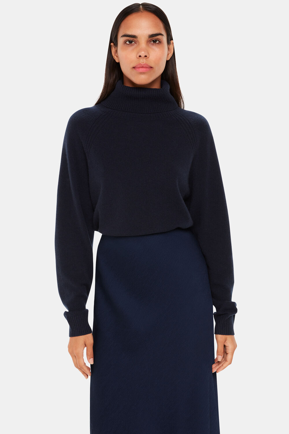 Navy Satin Bias Cut Skirt